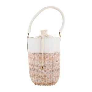 Kayu Leather-Trimmed Raffia Bucket Bag